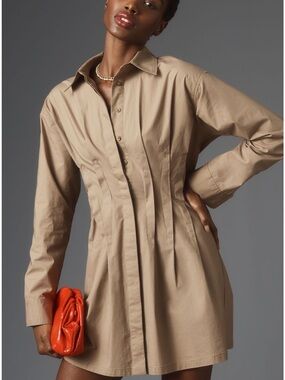 Pilcro Anthropologie khaki pintuck mini shirt dress.  Medium petites. NWT